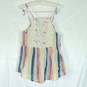 Taylor & Sage • Women’s Floral Crochet Linen Boho Hippie Striped Tank Top M NWOT